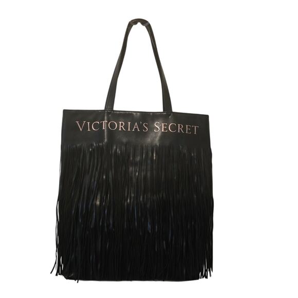 Victoria Secret Black Fringe Lined Long Line Purse - Picture 1 of 6